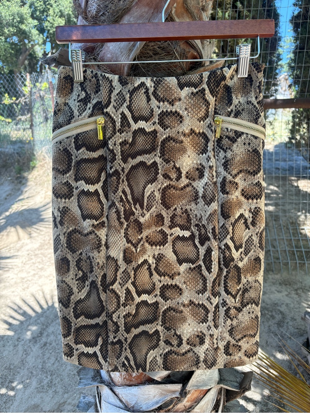 Michael Kors Brown Snake-Print Pencil Skirt with Zip Accents